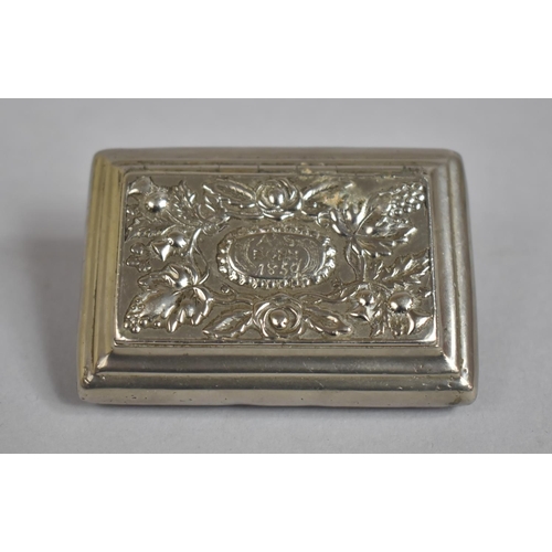 223 - A Victorian Silver Plated Snuff, the Hinged Lid Decorated with Repoussé Thistles and Grapes and Insc... 