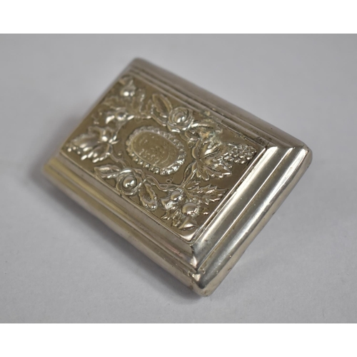 223 - A Victorian Silver Plated Snuff, the Hinged Lid Decorated with Repoussé Thistles and Grapes and Insc... 