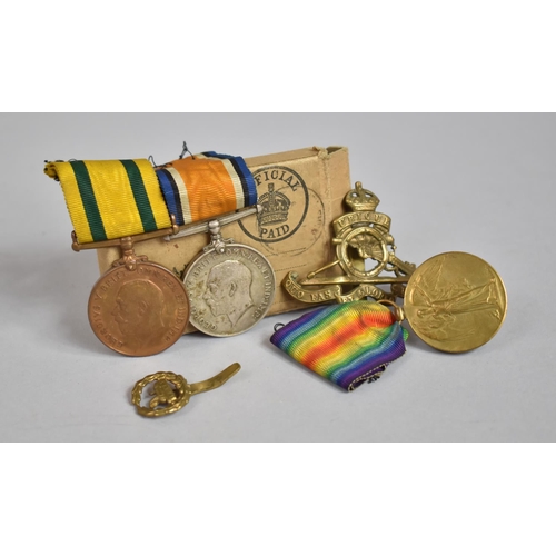 72 - A Set of Three WWI Medals Awarded to 604058 Gnr AW Bailey Royal Artillery Complete with Cap Badge an... 