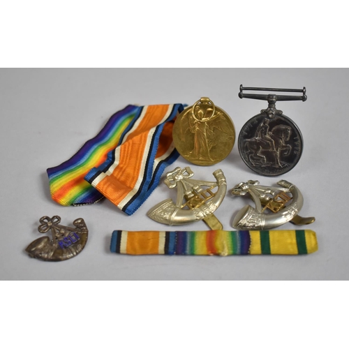 73 - A Set of Two WWI Medals Awarded to 3306 Pte C. Lloyd KSLI together with Two KSLI Cap Badges and Enam... 