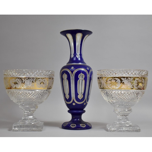 287 - A 19th Century Bohemian White, Clear and Blue Overlaid Glass Vase Enriched with Gilt Highlights toge... 