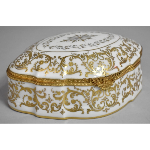 344 - A Limoges Porcelain Casket having Raised Gilt Foliate and Scrolled Decoration on White Ground, Gilt ... 