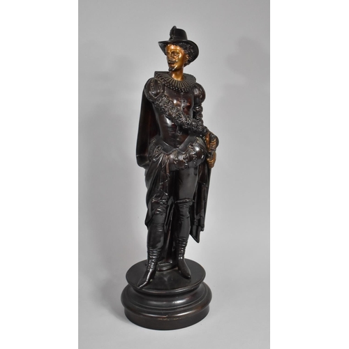 348 - A Cold Painted Terracotta Study of Caped and Collared Swordsman, Perhaps Sir Francis Drake, Makers M... 