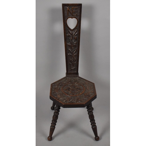 431 - A Late 19th Century Welsh Arts and Crafts Oak Spinning Chair with Octagonal Seat and High Back havin... 