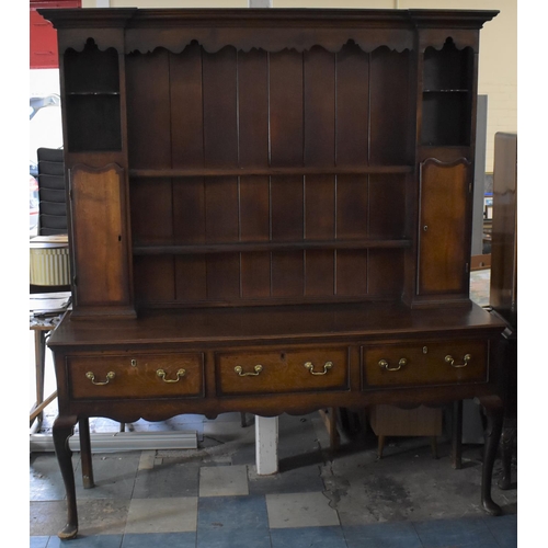 443 - A Good 19th Century Oak Three Drawer Dresser On Front Cabriole Supports. Drawers with Mahogany Cross... 