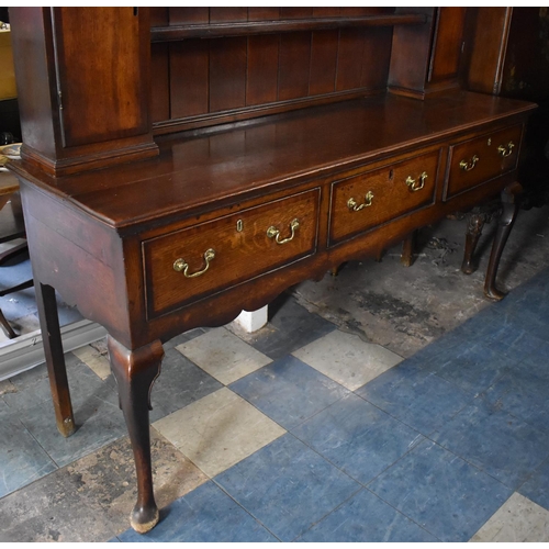 443 - A Good 19th Century Oak Three Drawer Dresser On Front Cabriole Supports. Drawers with Mahogany Cross... 