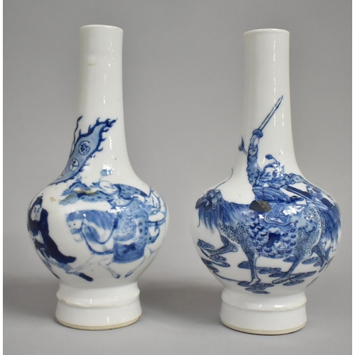 356 - A Pair of 19th Century Chinese Porcelain Blue and White Bottle Vases, Six Character Mark to Base, De... 