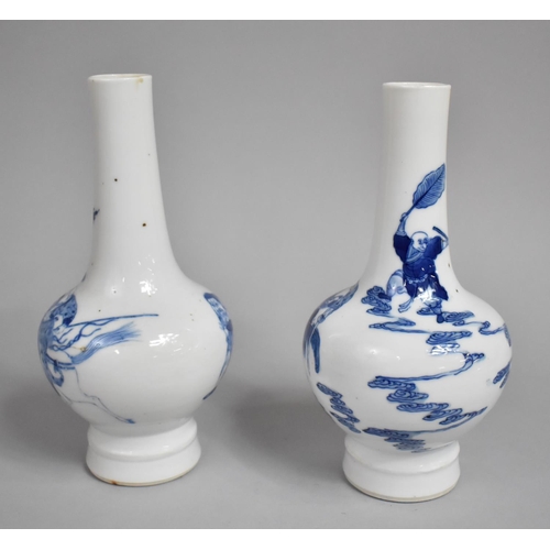 356 - A Pair of 19th Century Chinese Porcelain Blue and White Bottle Vases, Six Character Mark to Base, De... 