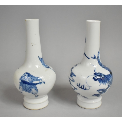 356 - A Pair of 19th Century Chinese Porcelain Blue and White Bottle Vases, Six Character Mark to Base, De... 