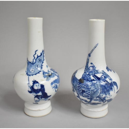 356 - A Pair of 19th Century Chinese Porcelain Blue and White Bottle Vases, Six Character Mark to Base, De... 