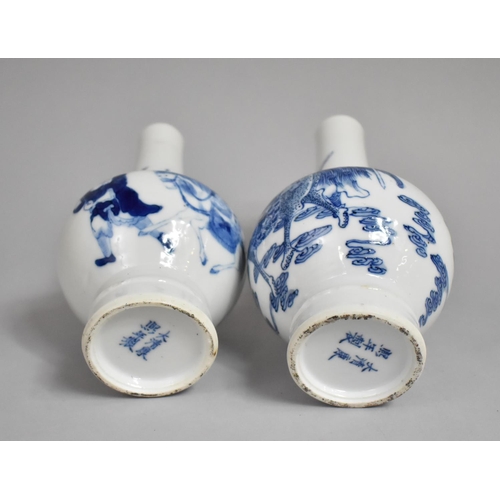 356 - A Pair of 19th Century Chinese Porcelain Blue and White Bottle Vases, Six Character Mark to Base, De... 