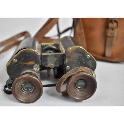 70 - A Pair of WWI (PWO) Pioneers Regiment Officers Binoculars by CP Goerz, Berlin in Leather Case Inscri... 