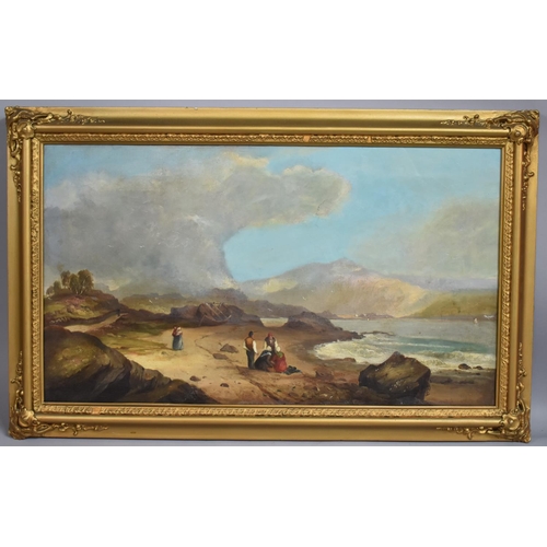 391 - A Gilt Framed 19th Century Oil Signed Williams 1849 Bottom Left. Figures on Beach 64x37cms