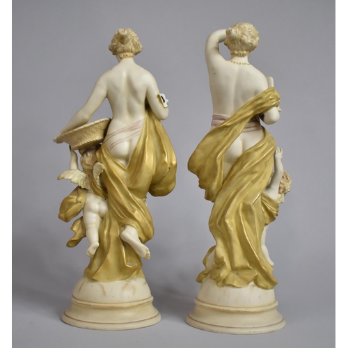 341 - A Pair of Wahliss Royal Vienna Figure Groups in the Form of Classical Nude Maidens and Cherubs, Cond... 