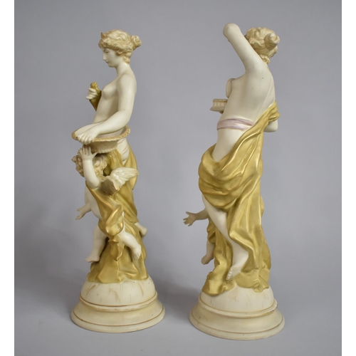 341 - A Pair of Wahliss Royal Vienna Figure Groups in the Form of Classical Nude Maidens and Cherubs, Cond... 