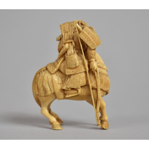 261 - A Japanese Meiji Period Finely Carved Okimono in the Form of a Warrior on Horse, Condition Issues, 7... 