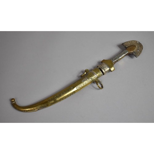 79 - A Moroccan Brass and Silver Mounted Koumiyya having Double Edged Curved Blade Inscribed 'Coller Agad... 