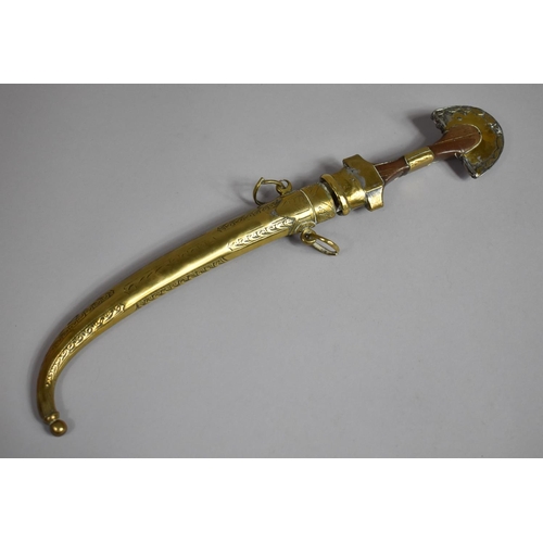 79 - A Moroccan Brass and Silver Mounted Koumiyya having Double Edged Curved Blade Inscribed 'Coller Agad... 