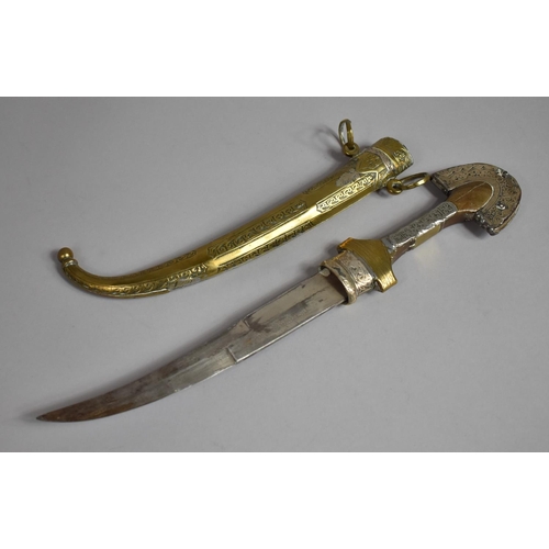 79 - A Moroccan Brass and Silver Mounted Koumiyya having Double Edged Curved Blade Inscribed 'Coller Agad... 