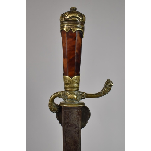 78 - An 18th Century German Hunting or Boar Sword with Tortoiseshell and Engraved Mother of Pearl Handle,... 