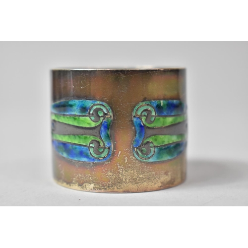 256 - A William Hair Haseler Art Nouveau Silver and Enamel Napkin Ring with Organic Blue and Green Enamel ... 