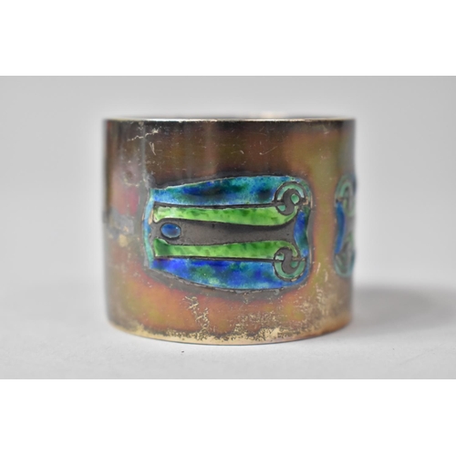 256 - A William Hair Haseler Art Nouveau Silver and Enamel Napkin Ring with Organic Blue and Green Enamel ... 