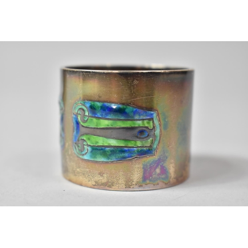 256 - A William Hair Haseler Art Nouveau Silver and Enamel Napkin Ring with Organic Blue and Green Enamel ... 