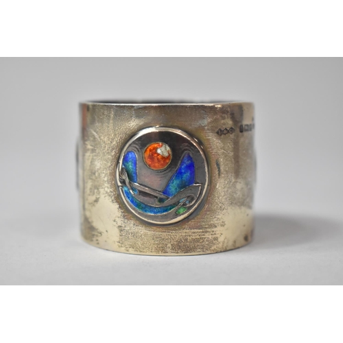 257 - A Liberty and Co Cymric Silver and Enamel Napkin Ring, Having Three Circular Organic Motif Designs. ... 