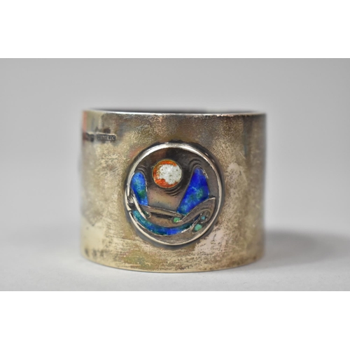 257 - A Liberty and Co Cymric Silver and Enamel Napkin Ring, Having Three Circular Organic Motif Designs. ... 