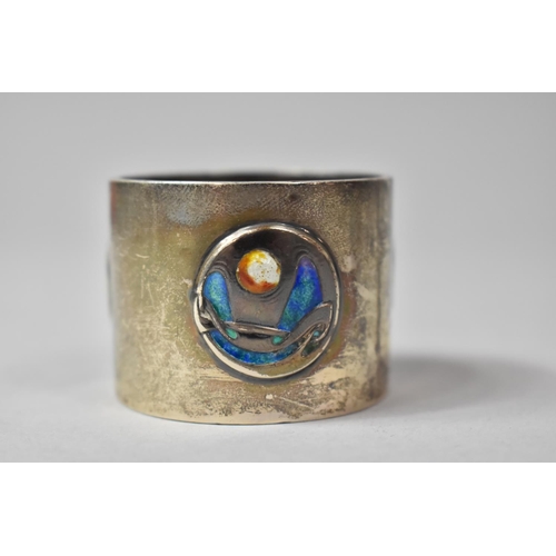 257 - A Liberty and Co Cymric Silver and Enamel Napkin Ring, Having Three Circular Organic Motif Designs. ... 