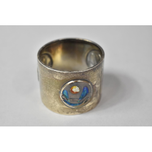 257 - A Liberty and Co Cymric Silver and Enamel Napkin Ring, Having Three Circular Organic Motif Designs. ... 