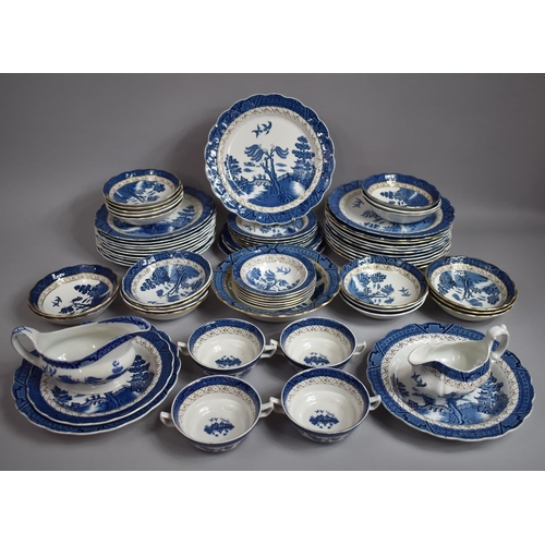 293 - A Booths Real Old Willow Pattern Dinner Service to Comprise Bowls, Plates, Two Handled Soup Bowls Et... 