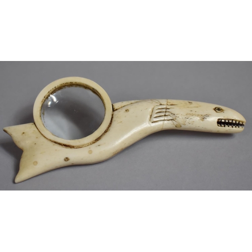 262 - A 19th Century Novelty Maring Ivory Captains Magnifying Glass Formed as Whale with Carved Details an... 