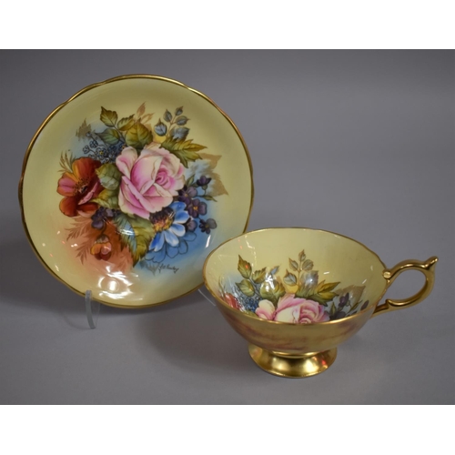 313 - An Aynsley Gilt and Rose Decorated Tea Cup and Saucer Hand Painted and Signed by J A Bailey, Tea Cup... 