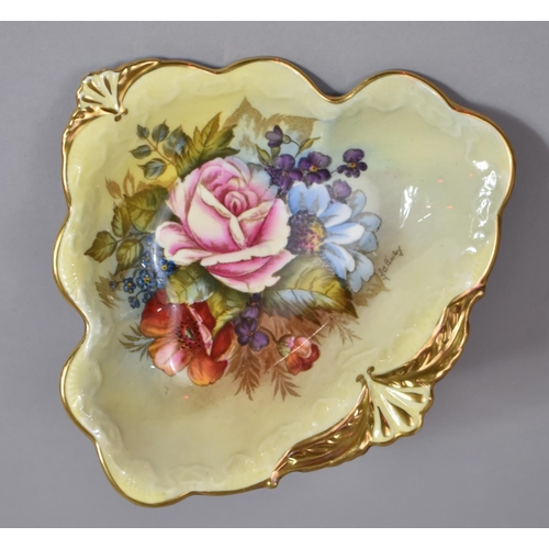 314 - An Aynsley Hand Painted Gilt and Rose Decorated Shaped Dish, Hand Painted and Signed by J A Bailey