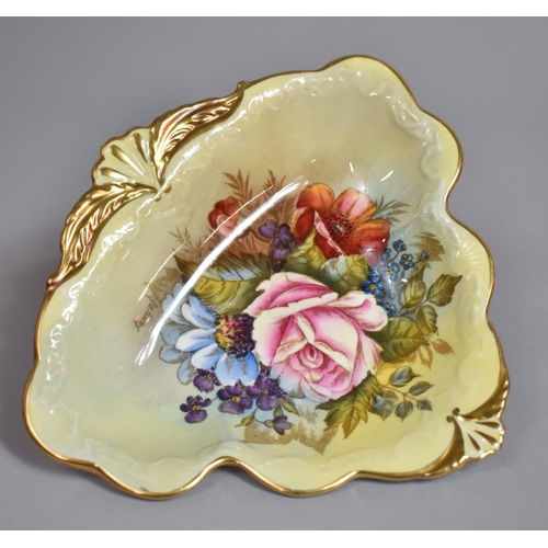 314 - An Aynsley Hand Painted Gilt and Rose Decorated Shaped Dish, Hand Painted and Signed by J A Bailey