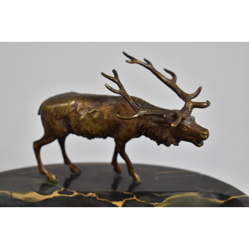 166 - An Early/Mid 20th Century Oval Marble Desk Tidy having Bronze Stag Mount, 20cm Wide