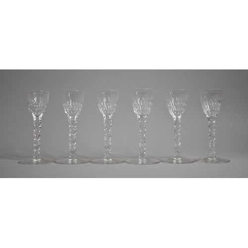 280 - A Set of Six 18th Century Style Cordial Glasses with Faceted Stems and Bowls, 12.5cm high