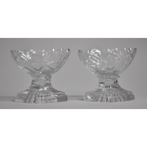 279 - A Pair of 19th Century Cut Glass Table Salt Cellars with Scalloped Edges, 8cm high