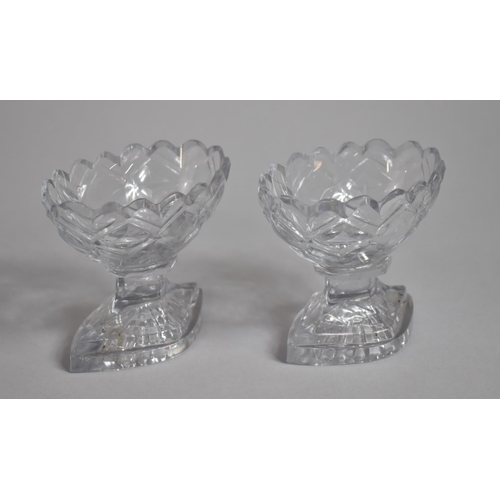 279 - A Pair of 19th Century Cut Glass Table Salt Cellars with Scalloped Edges, 8cm high