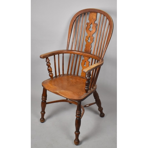 435 - A 19th Century Country House Windsor Arm Chair having Hoop Back with Shaped and Pierced Splat. Saddl... 