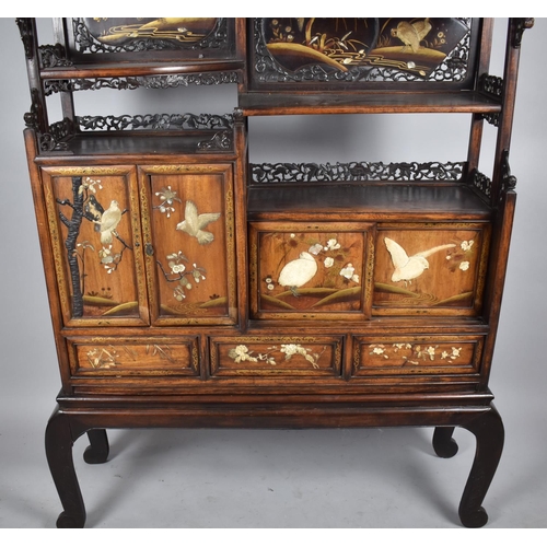 434 - A Japanese Meiji Period Hardwood and Shibayama Inlaid Shodana, Display Cabinet of Good Colour with I... 