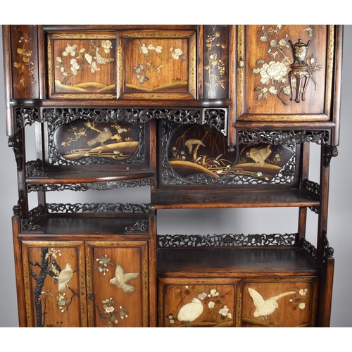 434 - A Japanese Meiji Period Hardwood and Shibayama Inlaid Shodana, Display Cabinet of Good Colour with I... 