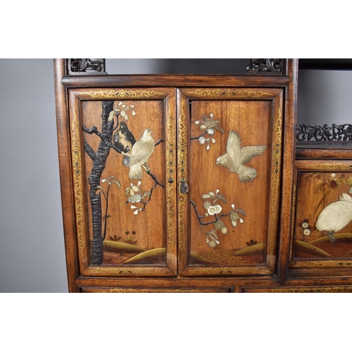 434 - A Japanese Meiji Period Hardwood and Shibayama Inlaid Shodana, Display Cabinet of Good Colour with I... 