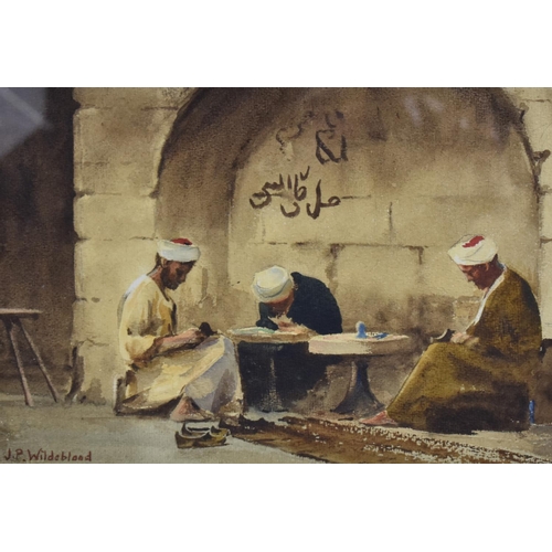 398 - J P Wildeblood (British 1868-1936) Watercolour Depicting Arabic Scene with Seated Gents. Image Size ... 