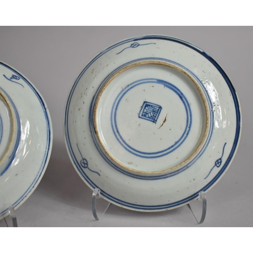 365 - A Pair of 18th/19th Century Blue and White Chinese Plates decorated with Starburst Design, Double Co... 