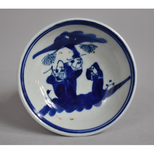 363 - A Small Chinese Blue and White Footed Bowl/Dish Decorated with Chinese Gods in Exterior Location. 8.... 