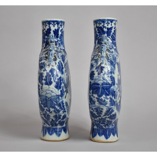 357 - A Pair of 19th Century Chinese Blue and White Moon Flasks Decorated with Battle Scenes having Stylis... 