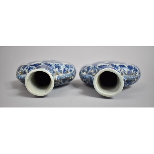 357 - A Pair of 19th Century Chinese Blue and White Moon Flasks Decorated with Battle Scenes having Stylis... 