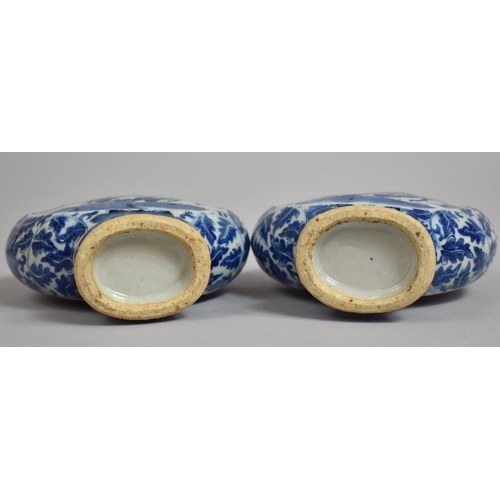 357 - A Pair of 19th Century Chinese Blue and White Moon Flasks Decorated with Battle Scenes having Stylis... 